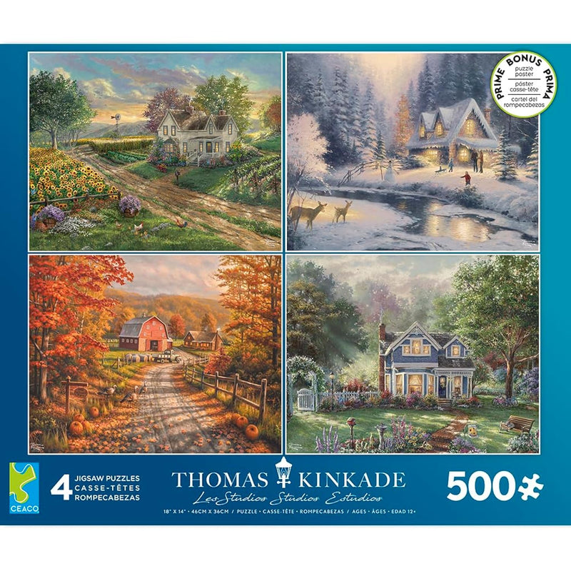 Ceaco - 4 in 1 Multipack - Thomas Kinkade - Seasons - (4) 500 Piece Jigsaw