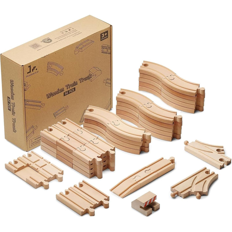 SainSmart Jr. Wooden Train Track 52 PCS, Track Expansion Compatible with Al