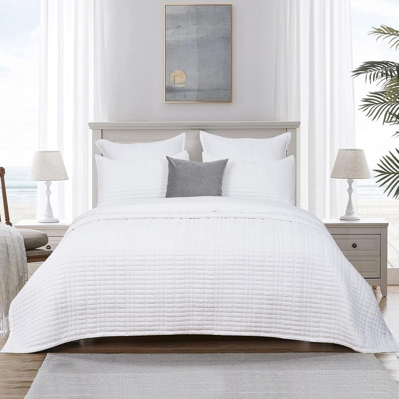 Seersucker Quilt Set King Size, Drop Nicely, 3Pcs Washed Soft Bedspread, Moder