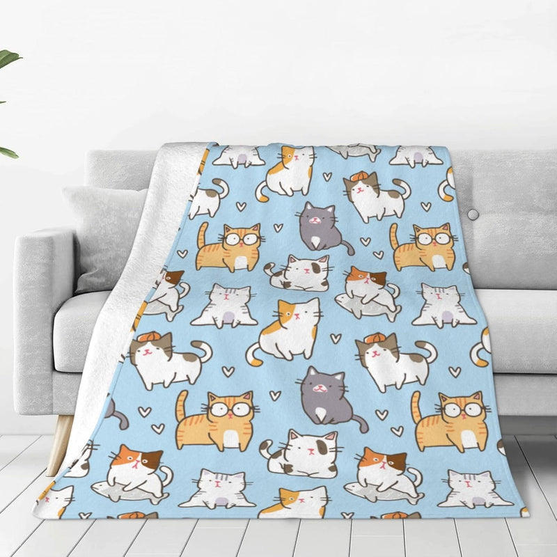 Cute Cat Blanket Kids Blanket With Kitty Pets Prints Flannel Lightweight Throw