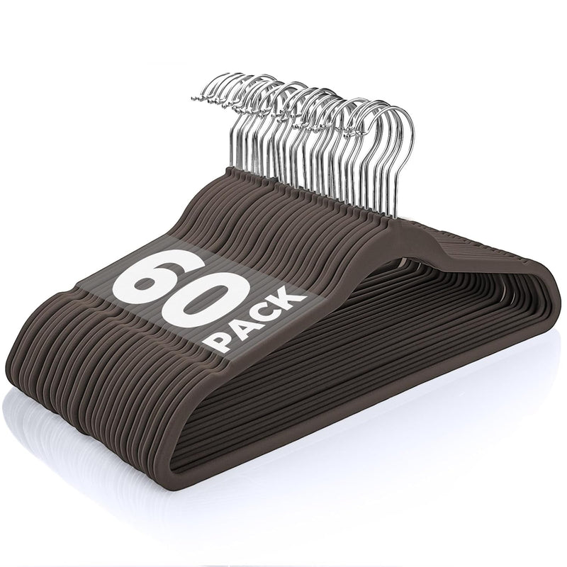 Velvet Hangers, 60 Pack Non Slip Felt Hangers Space Saving Clothes Hanger, Velve