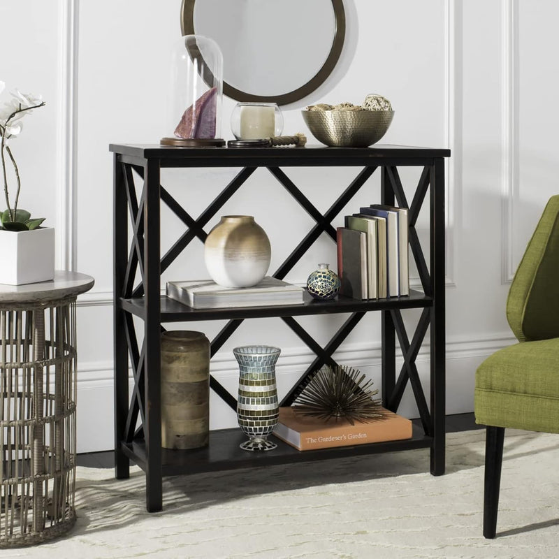 American Homes Collection Lucas Distressed Black Etagere