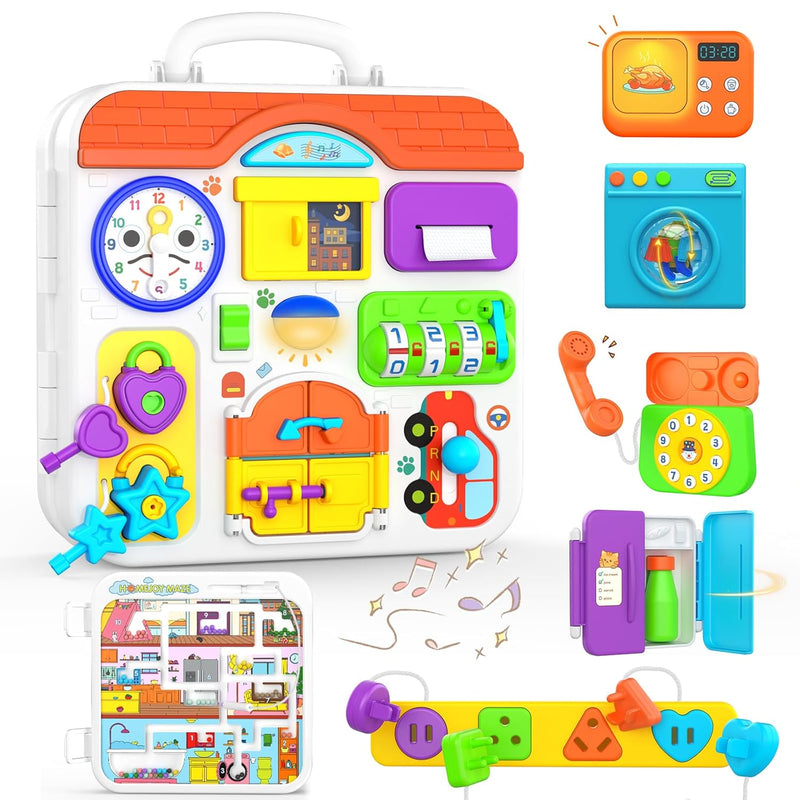 Montessori Toys For 1 2 Year Old Boy Girl, 15 In 1 Musical Busy Board, Birt