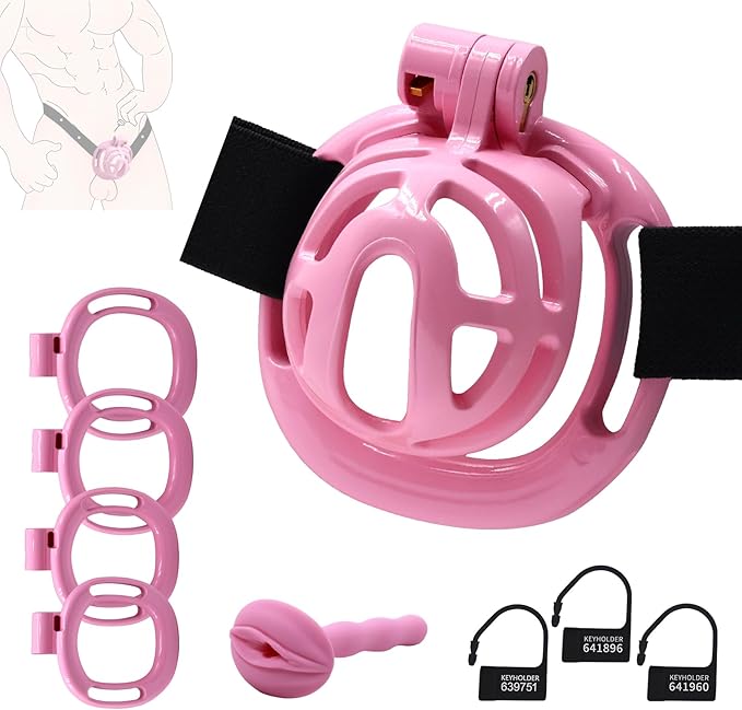 Male Chastity Cage,Adjustable Plastic Chastity Strap Devices,Lightweight Cock Cage With 4 Sizes Rings And Chastity Belts, For Man Penis Erection Control & Bondage Play, Bdsm Adult Sex Toys