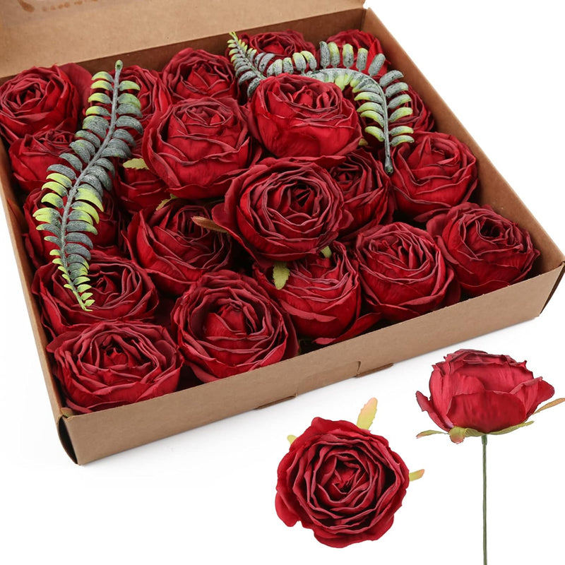 Red Silk Roses 25Pcs Silk Flower Heads Bulk Flowers Artificial For Decoration