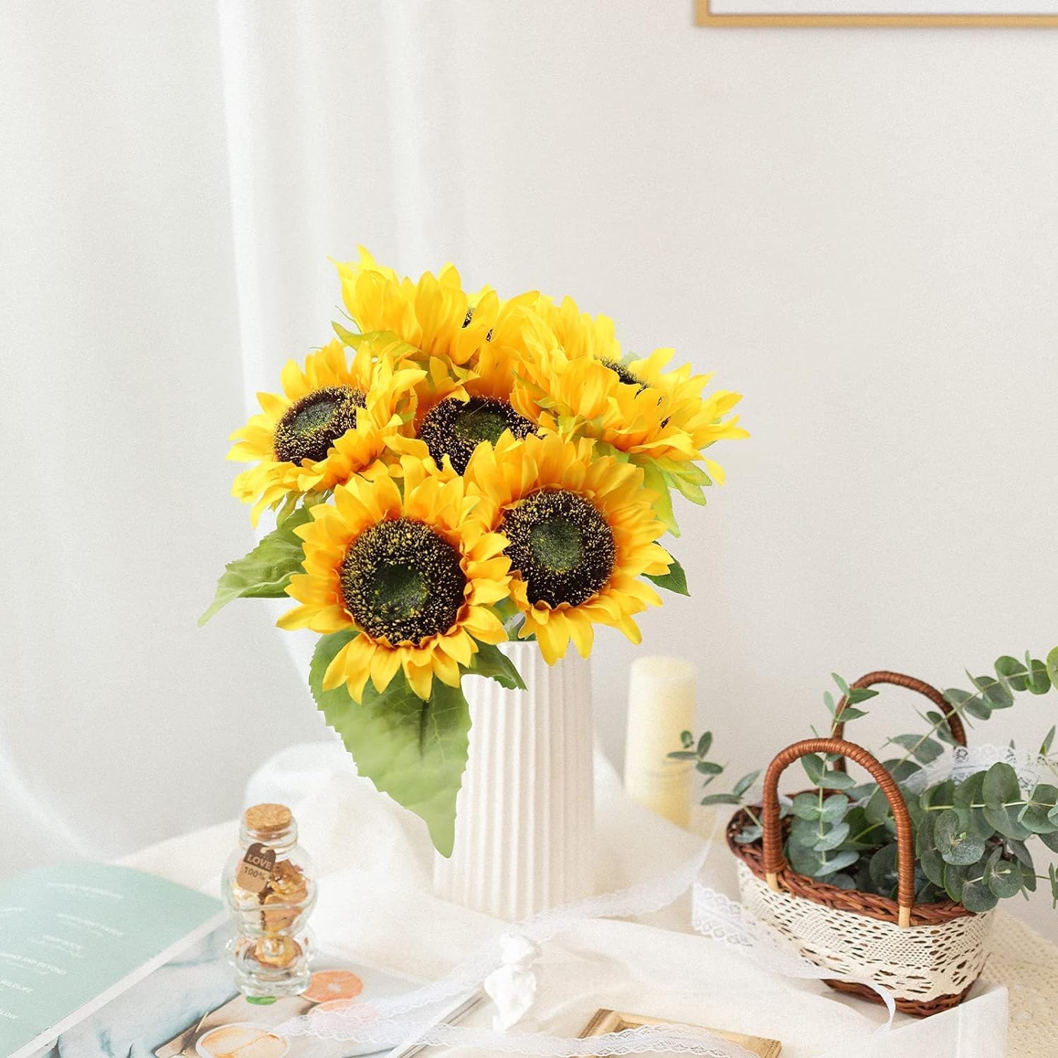 Artificial Sunflower 6Pcs Fake Sunflowers Realistic Silk Sunflower Bou ...