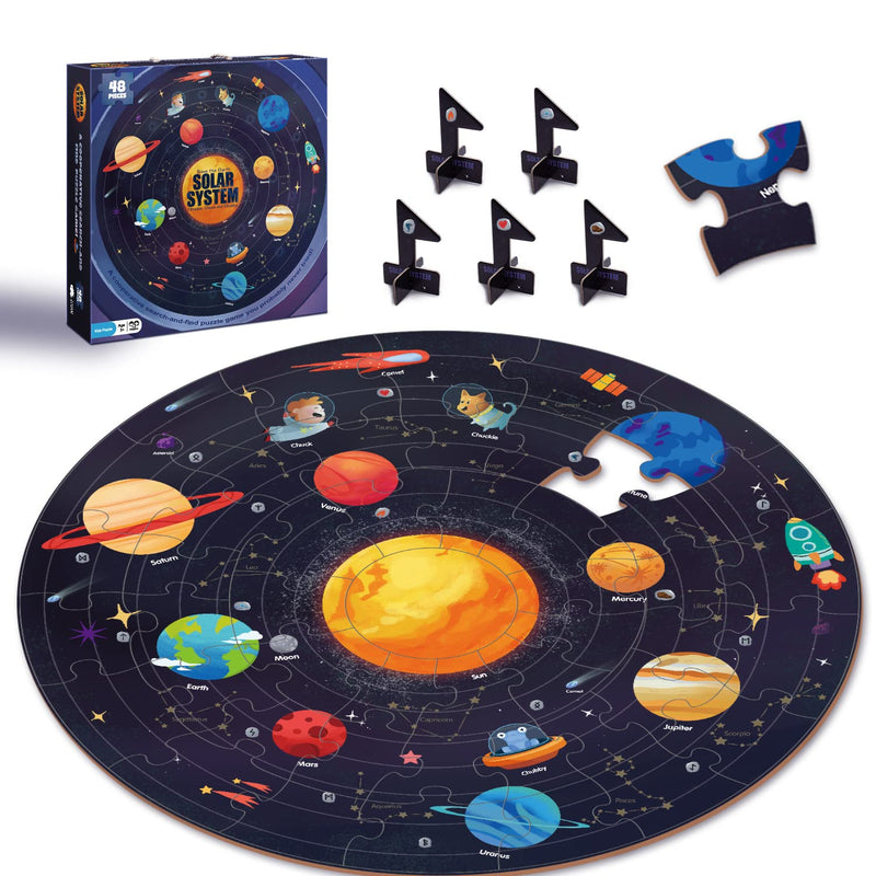 Solar System Floor Puzzles Kids Ages 3 5, 4 8, Large 48 Pieces Round Space