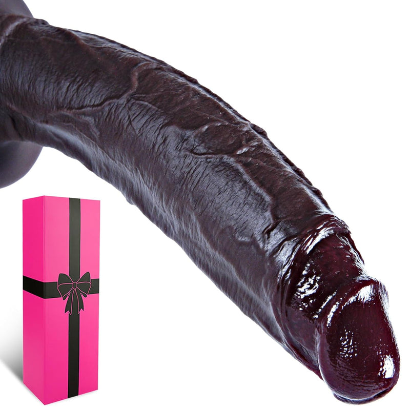 2.4" Diameter Dual-Density Silicone Extra Thick Giant Dildo With Suction Cup, 10.6" Large Penis Xl Realistic Black Dildo With Balls, Dual Density Vaginal & Anal Dildos Sex Toy For Advanced Users