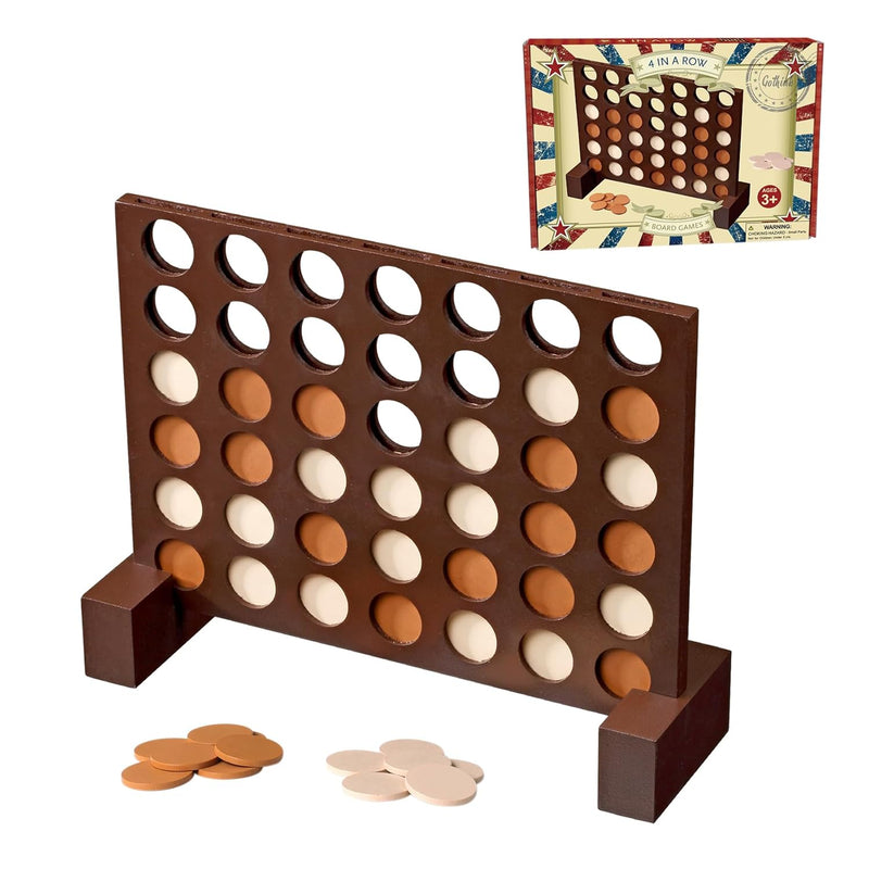 Wooden 4 in a Row Game, Classic Strategy Game for Kids and Adults, Perfect