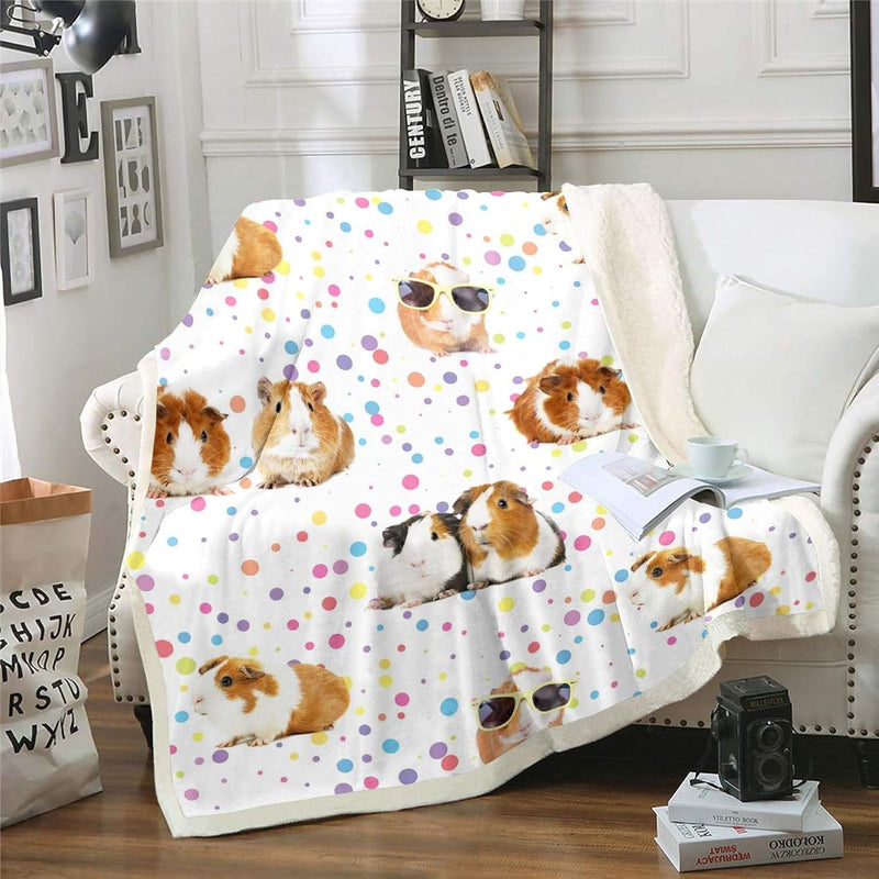 Guinea Pig Fleece Throw Blanket For Girls Boys Kids Cute Cavy Sherpa Blanket D
