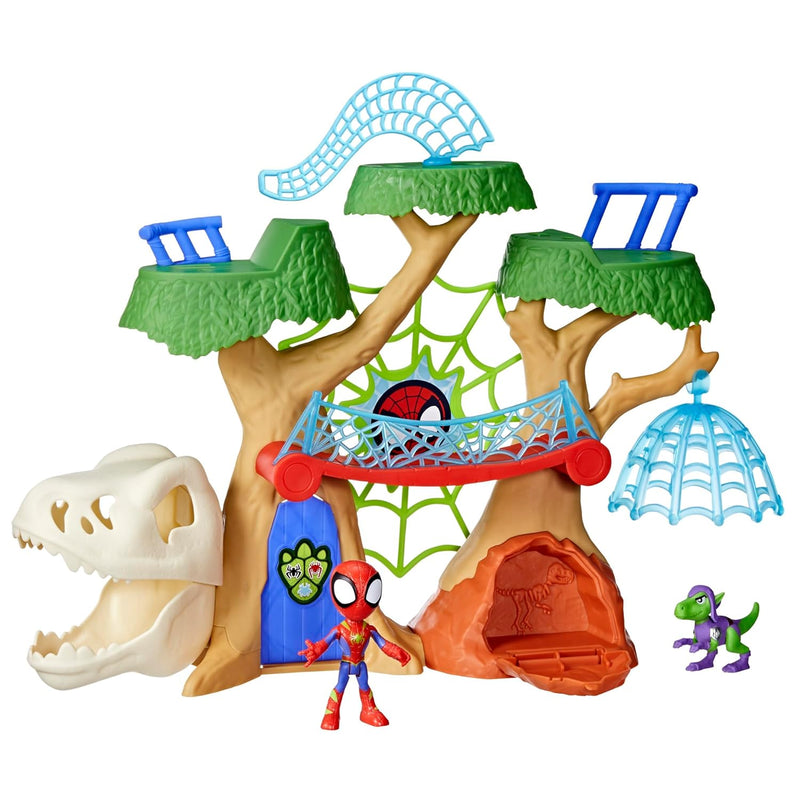 Marvel Dino Webs Treehouse Playset, Spider Man & Goblin Raptor 4 Inch Scale