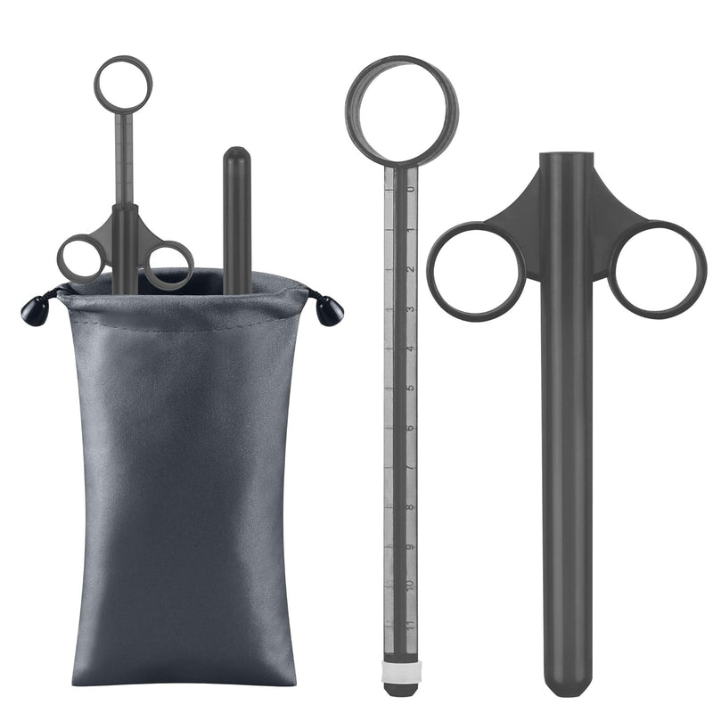 [2Pcs+Storage Bag] Lube Applicator Syringe With 10Ml Precise Scales, 6.5" Anal Lube Shooter With Air-Proof Silicone Cap Reusable Lubricant Tube Applicator For Women, Men & Couples, Black