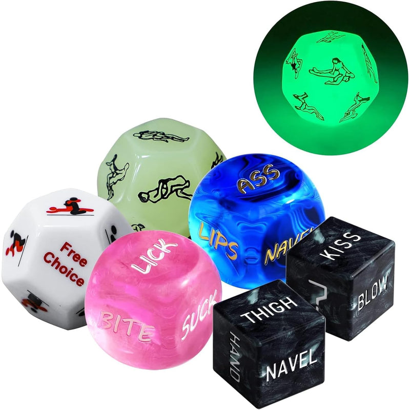 Sex Position Dice-Decision Dice 6Pcs Date Dice Adult Games Bedroom For Her Gifts Romantic-Date Night Dice For Couples Sex Toys For Couple, Her And Him(Glow In The Dark)