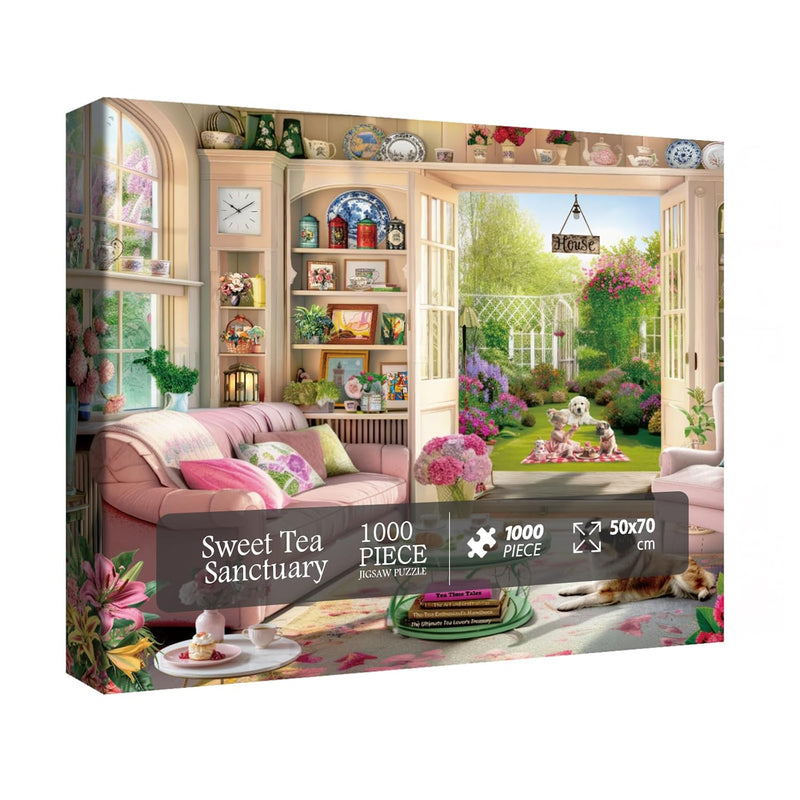 Tea Time Cabin Puzzle 1000 Piece For Adults, Book Cozytime Garden Jigsaw Pu