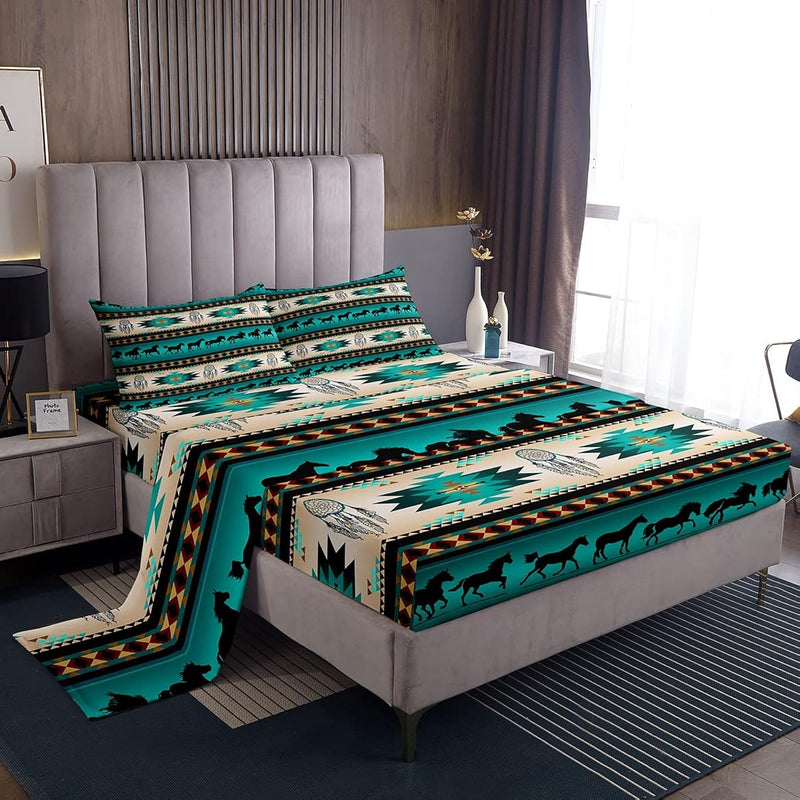 Horse Bed Sheets Dreamcatcher Sheet Set For Boys Child Teens Men,Aztec African