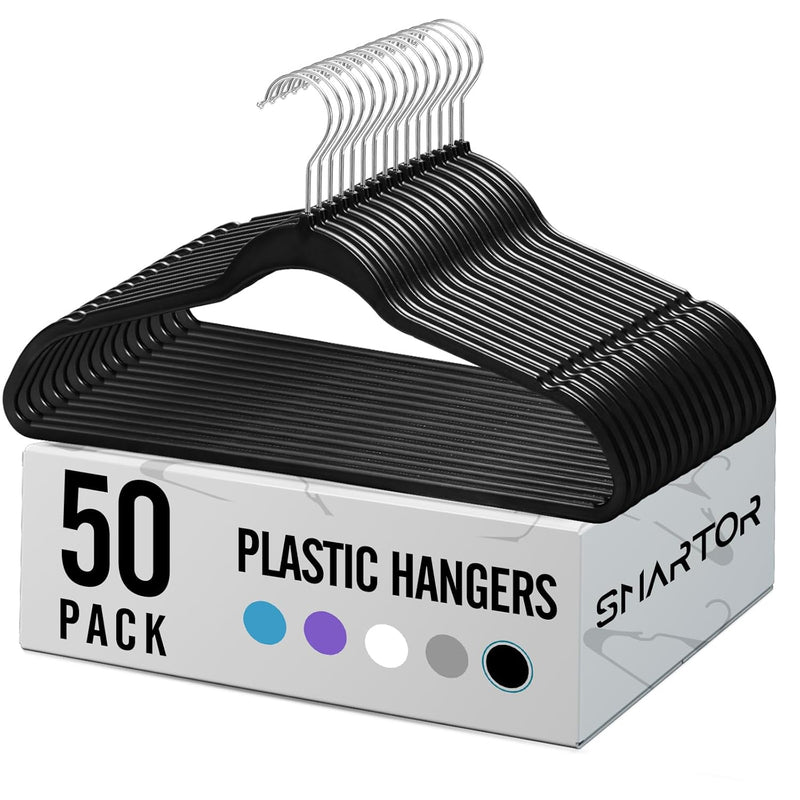Heavy Duty Hangers 50 Pack, Premium Plastic Hangers For Clothes - Heavy Duty Non
