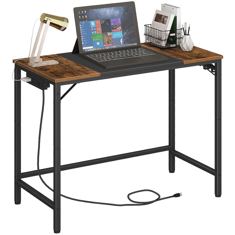 Computer Desk, Home Office Desk With Power Outlet, Modern Study Writing Desk W