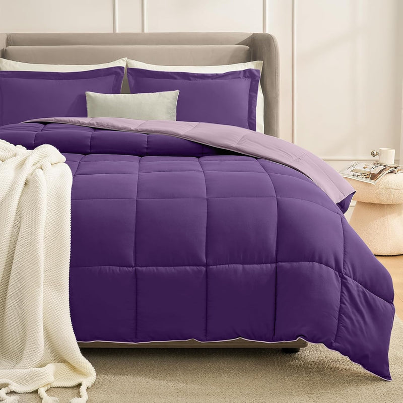 Queen Comforter Set Purple, Lightweight Reversible Comforters Queen Size Set,