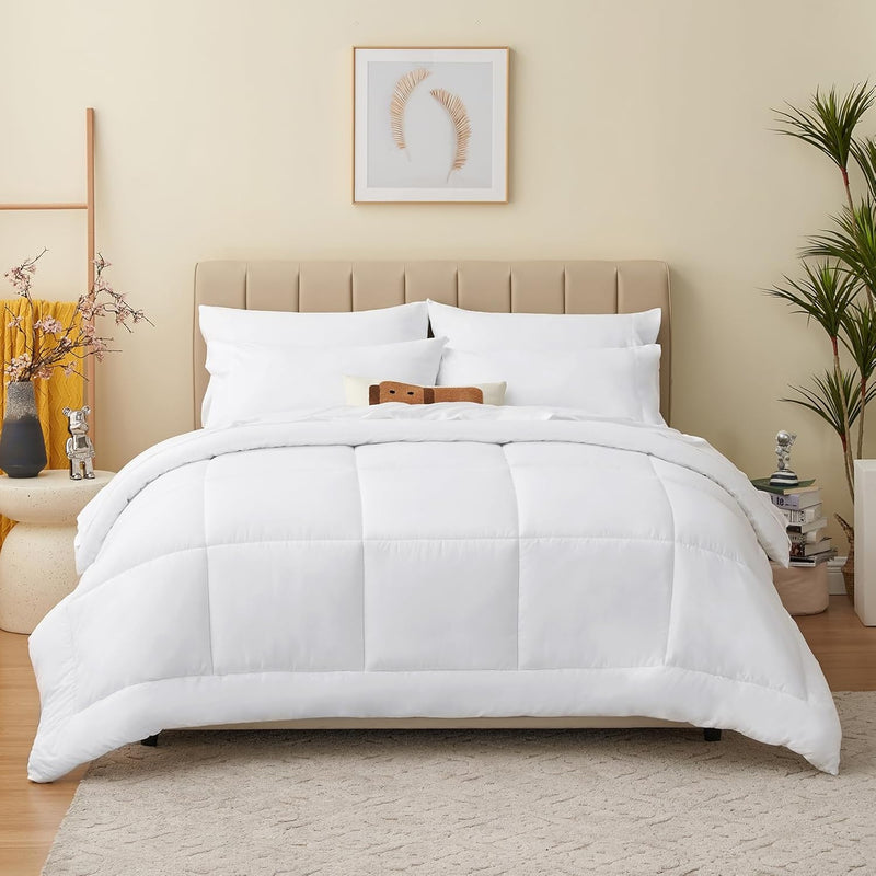 King Size Comforter Set - 7 Pieces Bed In A Bag Set White, King Bedding Set Wi