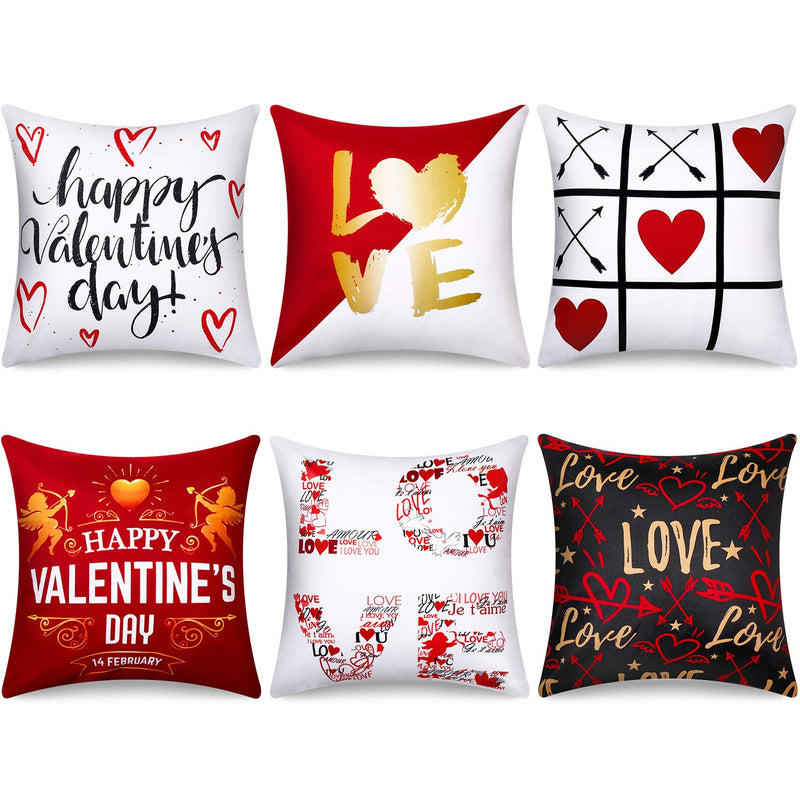Set Of 6 Valentine'S Day Pillow Covers 18 X 18 Inch Happy Valentine'S Day Love
