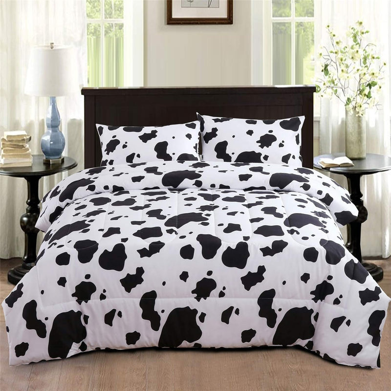 Cow Print Bedding Comforter Set Cartoon Milk Cow Print Bedding Set Reversible