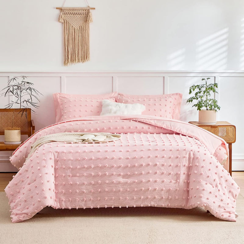 6 Pieces Tufted Dots Bed In A Bag Twin Comforter Set Girls Pink , Soft And Emb