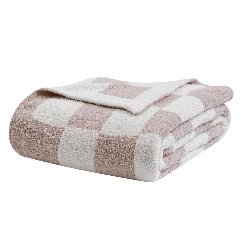 Fuzzy Checkerboard Grid Throw Blanket Soft Cozy Warm Microfiber All Season Bla