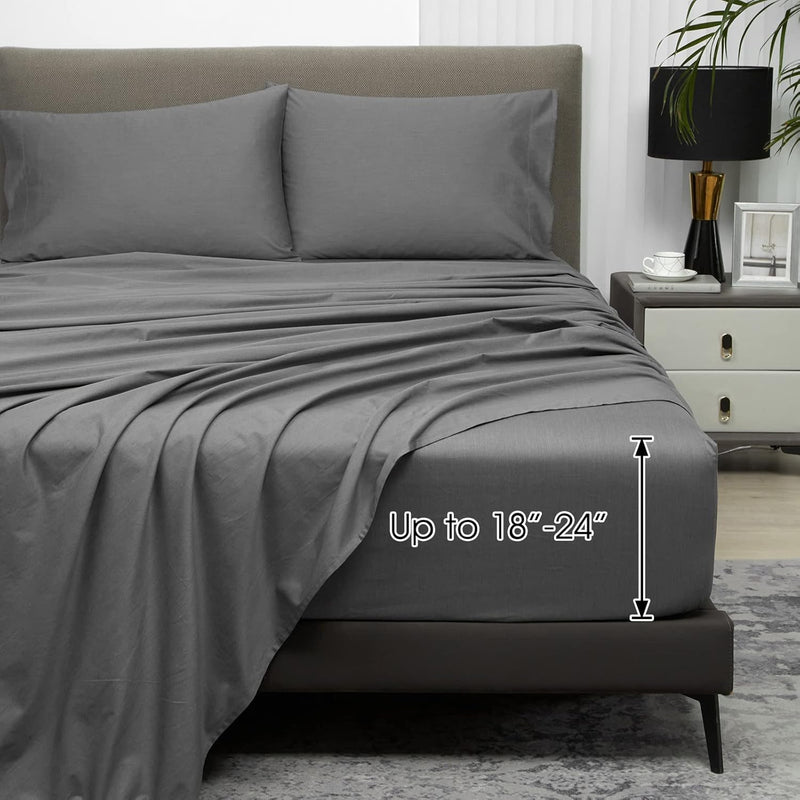 Extra Deep Pocket Queen Sheet Sets Fits 18"-24" In Deep Mattress -100% Cotton