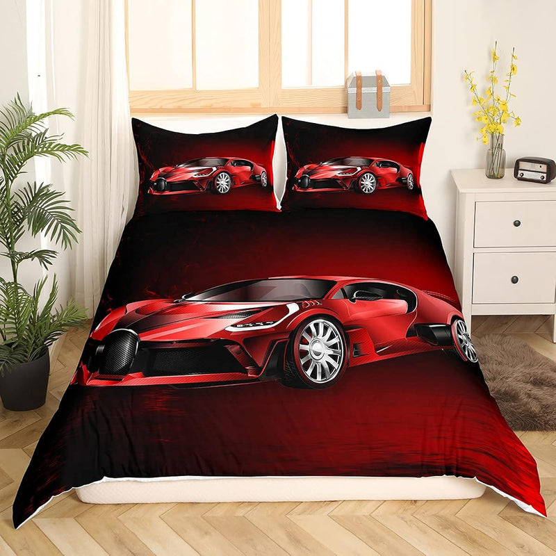 Sports Car Comforter Cover Set Red Race Car Duvet Cover Set For Kids Boys Girl