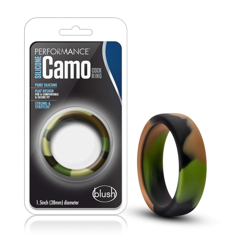 Performance Puria Silicone Cock Ring - 1.5" Wide Penis Ring - Enhances Girth & Hard Erections - Ultrasilk Smooth, No Pinch Design - Stretchy Sex Toy For Men & Couple - Green Camouflage