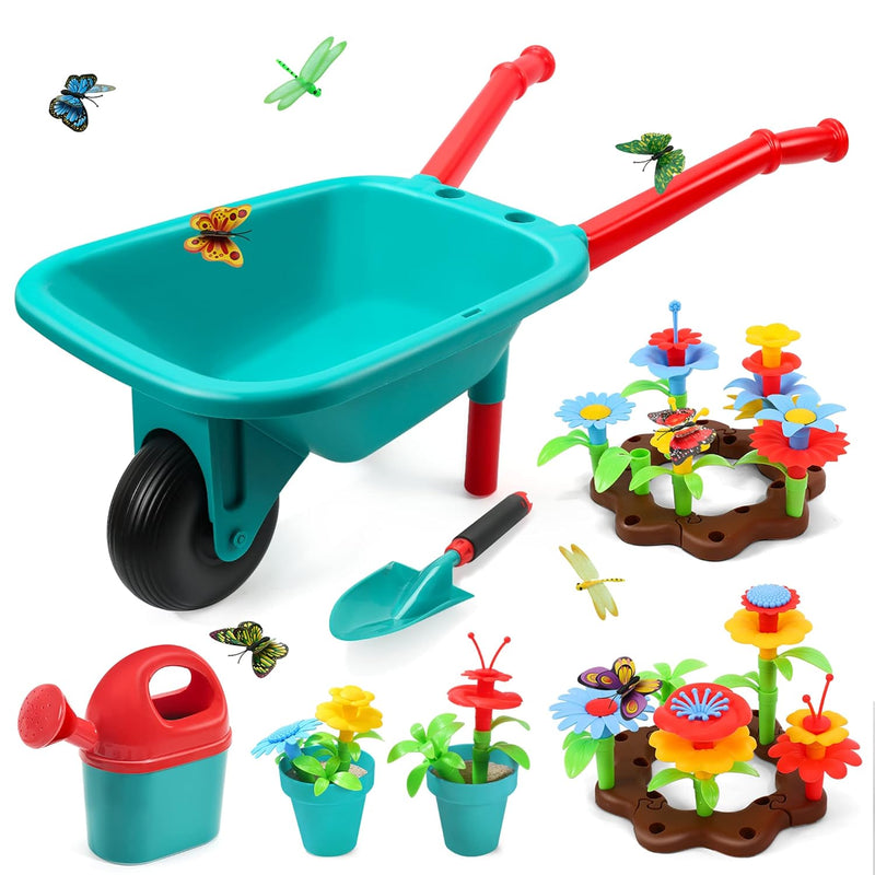 CUTE STONE Kids Gardening Tool Set, Garden Toys with Wheelbarrow, Watering