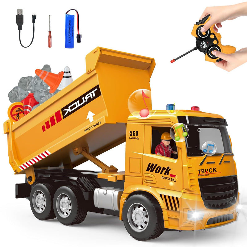 Race Remote Control Dump Truck Rc Construction Vehicles With Led Lights And Si