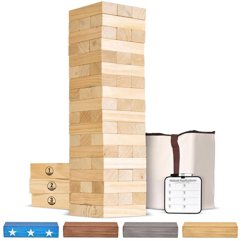 GoSports Giant Wooden Toppling Tower - Stacks Up to 5 ft - Brown Wood Stain