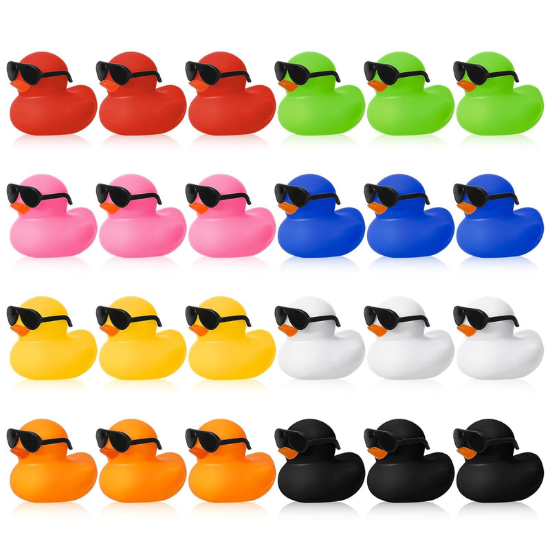 24 Set Mini Rubber Ducks With Sunglasses, Mini Rubber Duck In Bulk Tiny Duc