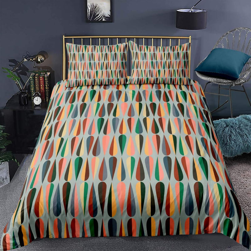 Mid Century Comforter Cover,Exotic Color Geometry Drop Shapes Abstract Stripe