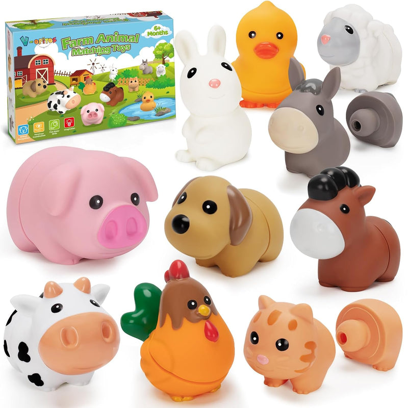 V Opitos 10 Pack Farm Animal Matching Toys, Montessori Gifts For 1 3 Year O