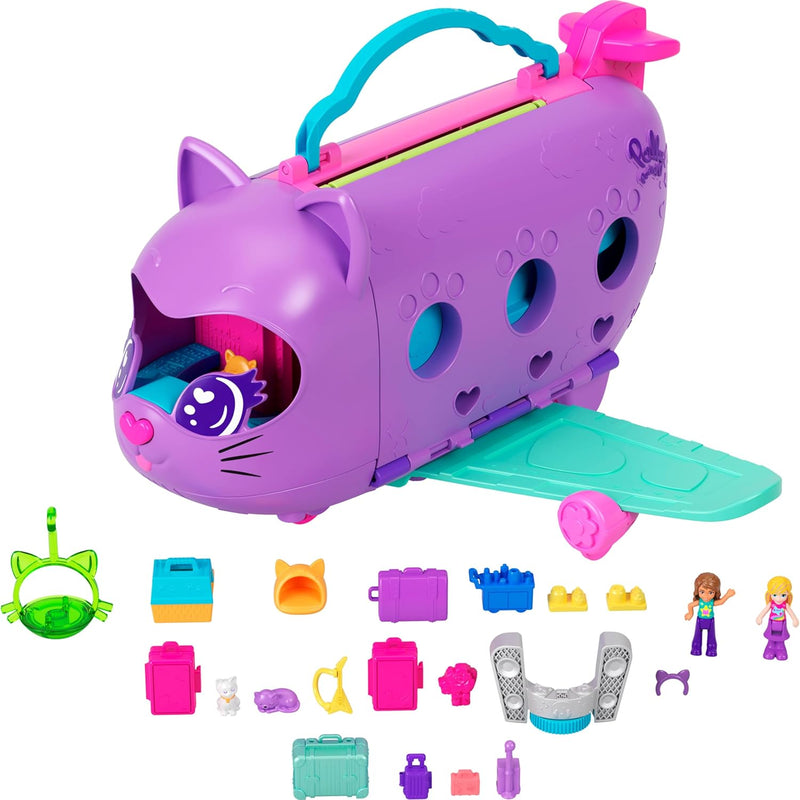 Polly Pocket Dolls & Playset, Kitty Airways Airplane, Travel Toy with 2 Mic