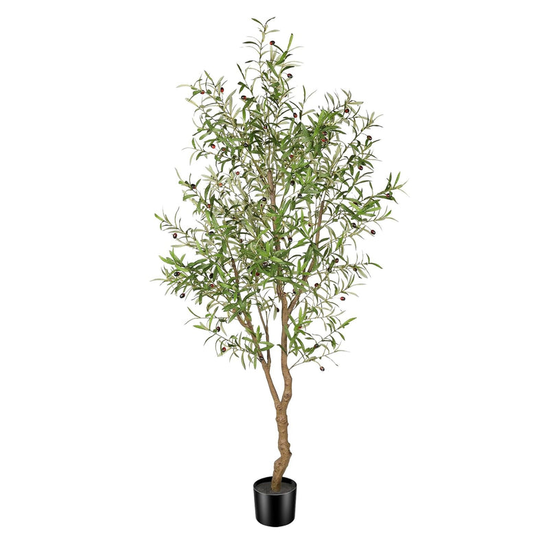 7Ft Faux Olive Tree - Fake Potted Olive Silk Tree With Planter Natural Olive B