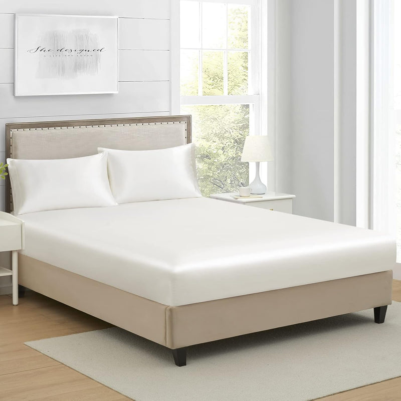 Full Silk Satin Fitted Sheet, Soft Deep Pocket Single Bottom Bed Sheets Sold S