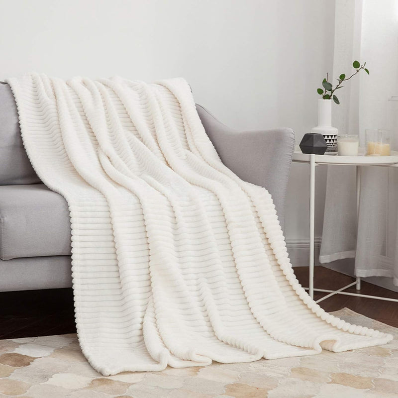White Throw Blanket Flannel Fleece Velvet Plush Bed Blanket As Bedspread/Coverlet/Bed Cover (Throw, 50" X 60", Cream White) - Soft, Lightweight, Warm And Cozy
