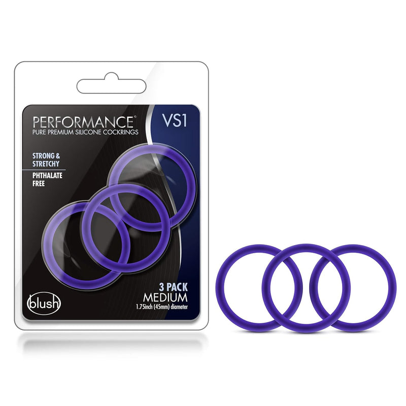 Performance Vs1 - Puria Silicone Penis Cock Ring Erection Enhancing C-Rings Set - 1.25Diameter - 3 Pack - Male Enhancement Sex Toy For Men - Indigo