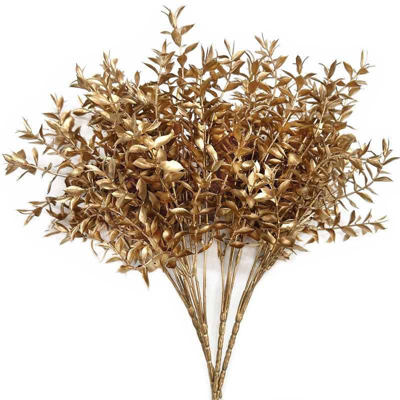 Artificial Golden Plants, Fake Foliage Shrubs Decor Plastic Faux Grass Plant F