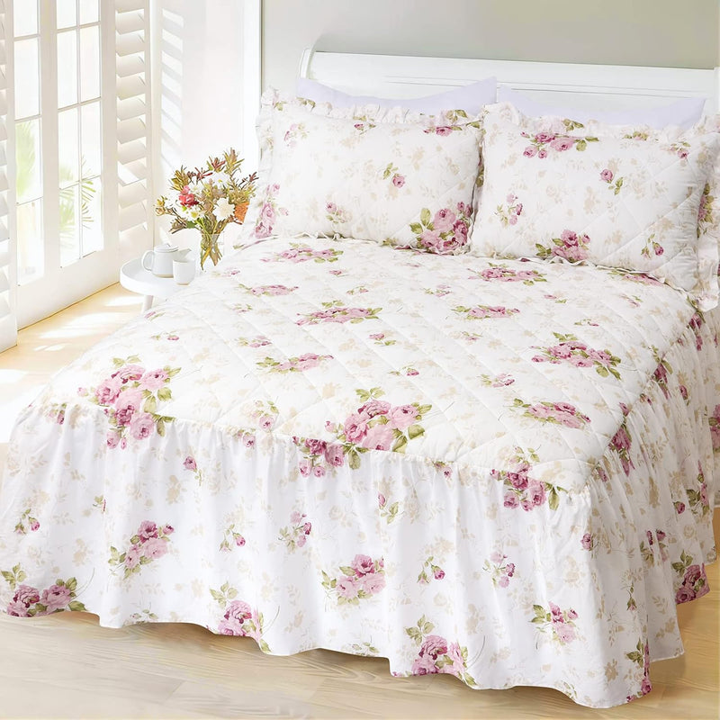 Ruffle Bed Skirt With Quilted Platform-Queen 20 Deep Drop Cotton Floral Bedspr
