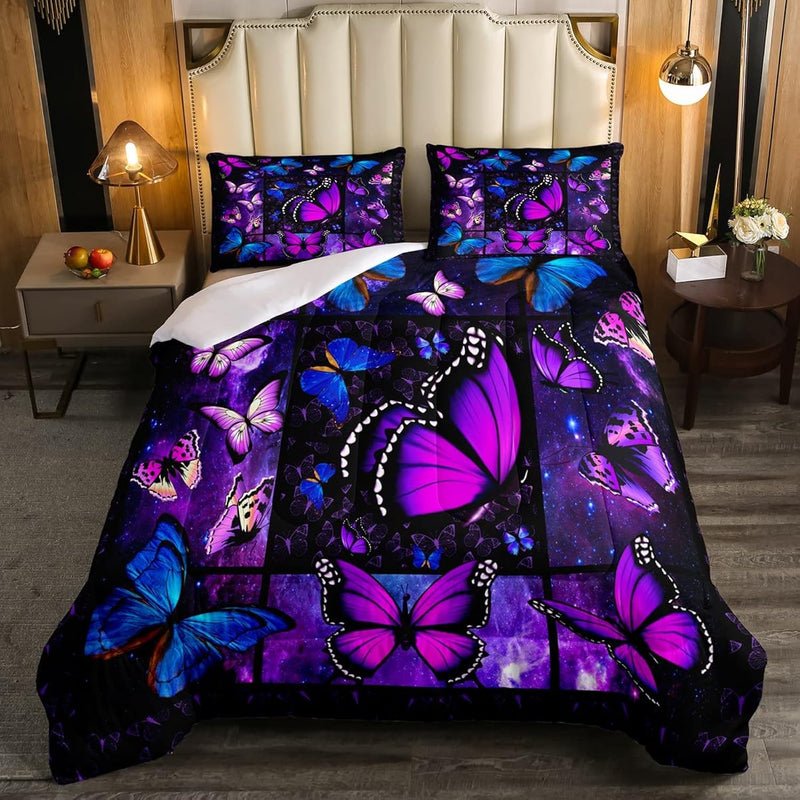 Butterfly Comforter Set Starry Sky Galaxy Comforter Blue Purple Butterfly Bedd