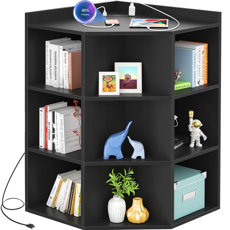 Corner Cabinet, Black Corner Storage With Usb Ports And Outlets, Corner Cube T