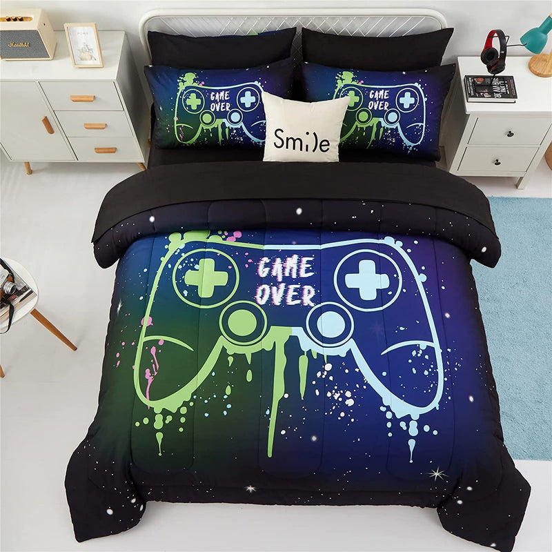 Kids Gaming Bedding Sets Full Size For Boys Teen, 5 Piece Bed In A Bag Gamer C