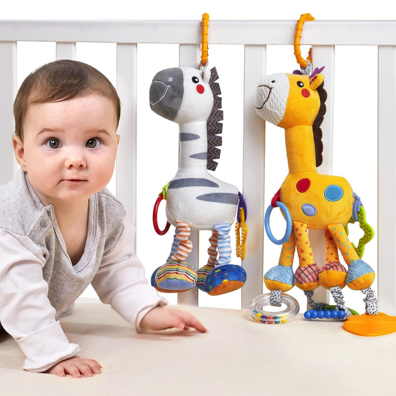 Baby Hanging Toys, 16 Inch Plush Animals Baby Rattle Crinkle Squeaky Toys C