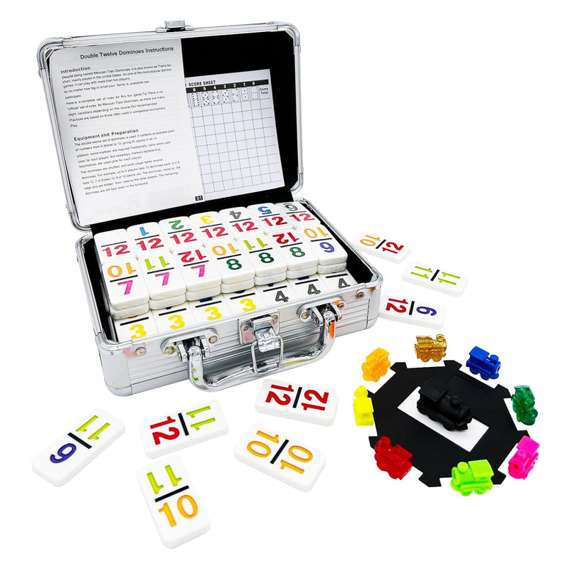 Mexican Train Dominoes With Numbers, Color Double 12 Numerical Domine Set F