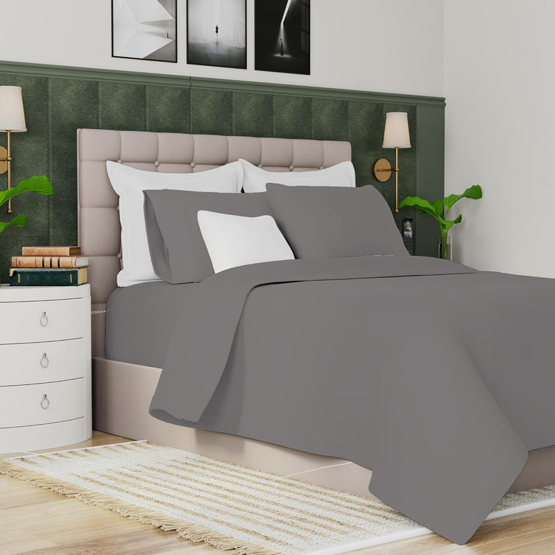 Organic 100% Cotton Percale Sheets Queen Light Gray, 16" Deep Pocket Queen She