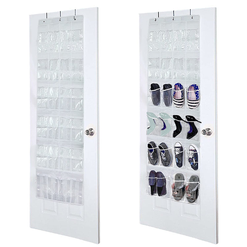 Over The Door Shoe Organizer, 24 Pockets Clear Hanging Storage Holder With Hook